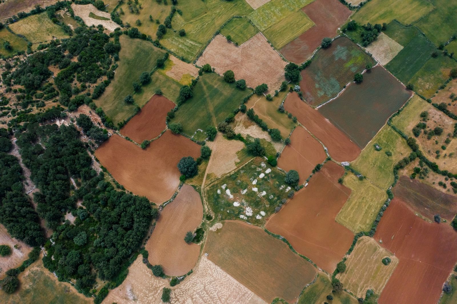 Aerial view of land parcels awaiting development