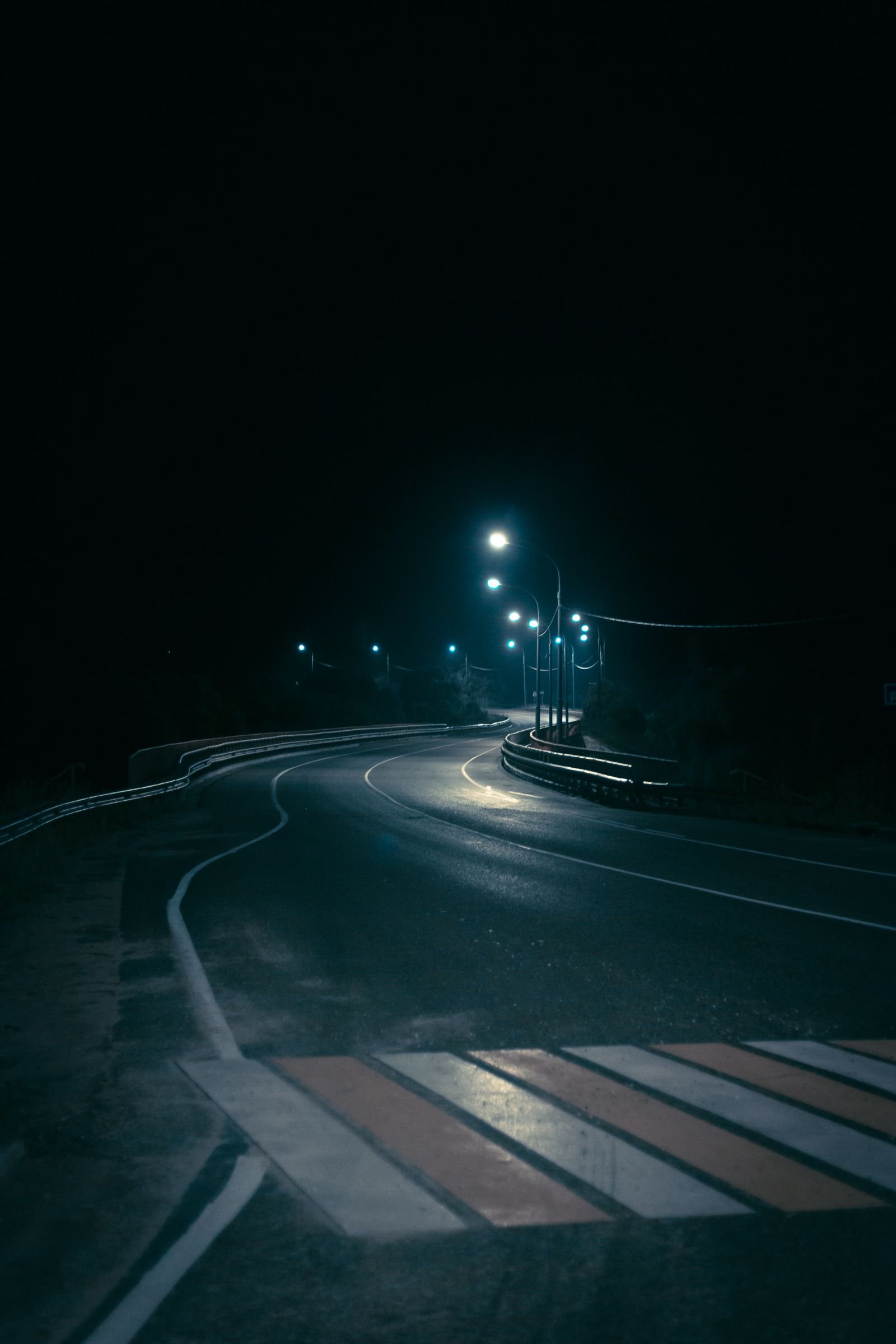 Internal road with street lighting